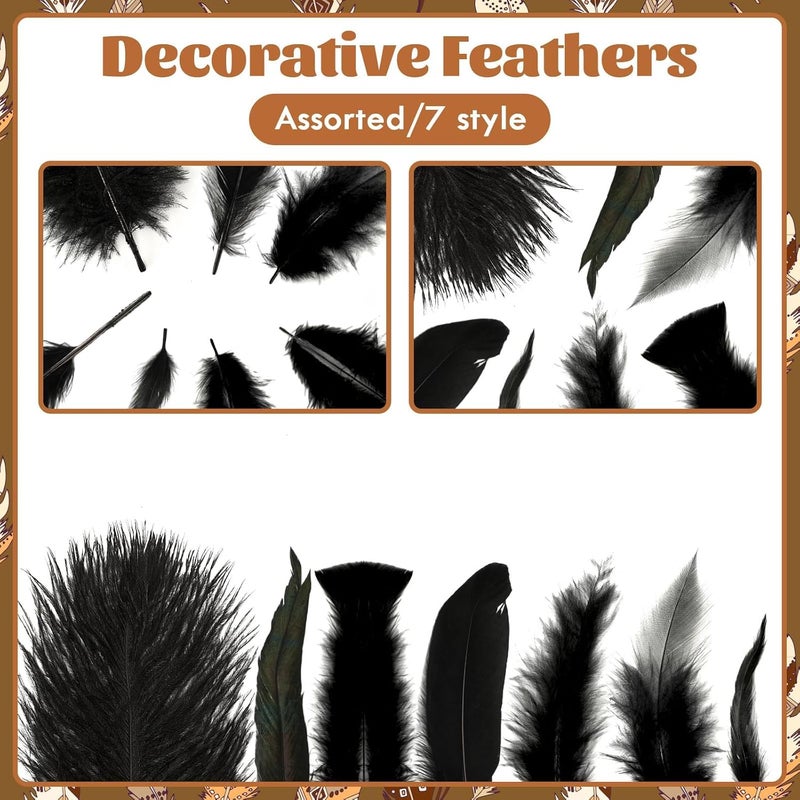 MARFOREVER 100 PCS Halloween Black Craft Feathers, 8 Styles Assorted Mixed Natural Feathers Black Goose Feathers Bulk for DIY Crafts Costume Dream Catcher Wedding Home Halloween Party Decorations - Image 5